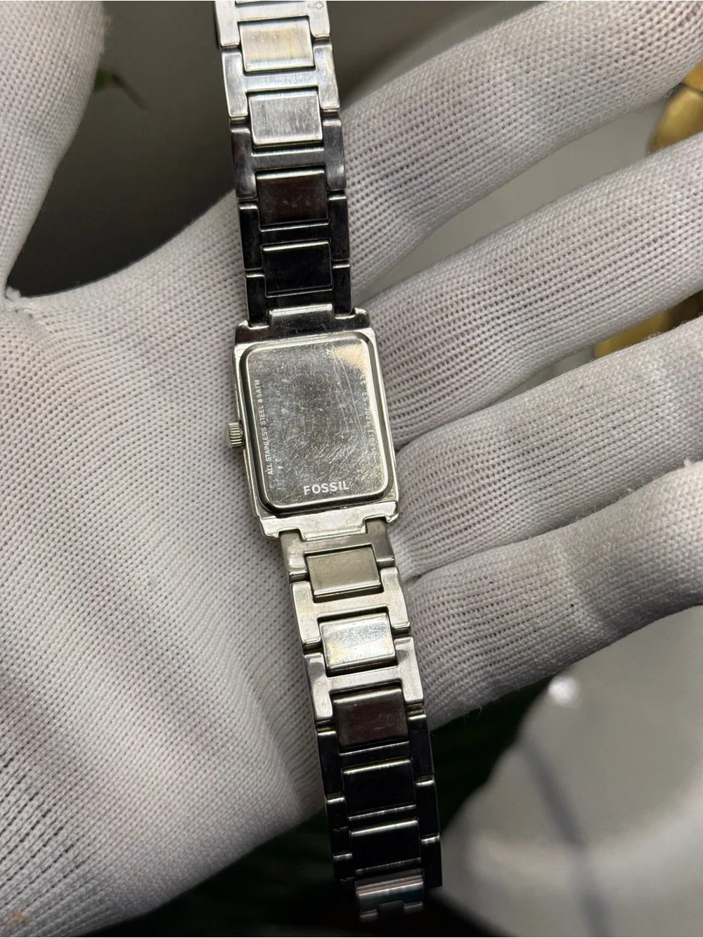 Fossil Stainless Steel Rectangular Bracelet Watch Womens Silver